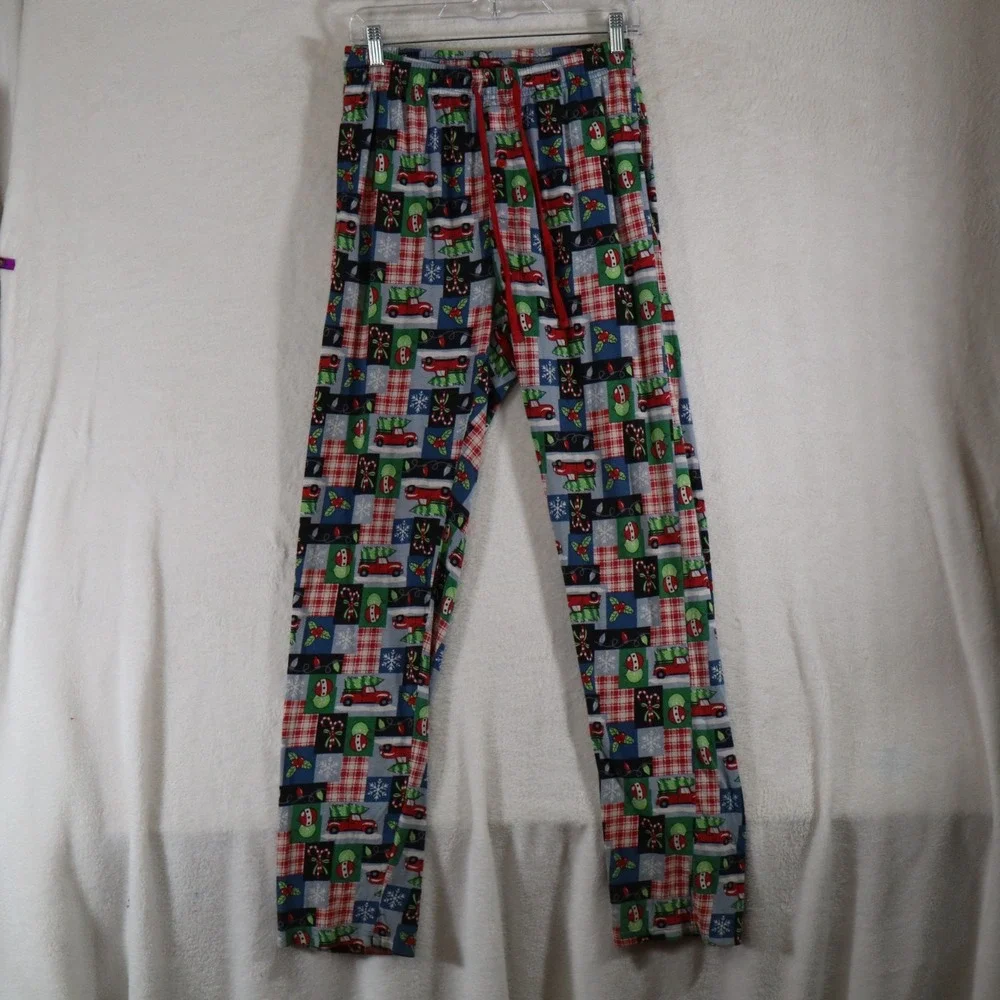 Holiday Time Men's S Christmas Pajama Pants Patchwork Print Red Truck Gingerbrea